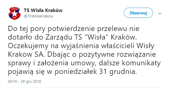 Oświadczenie TS Wisła Kraków